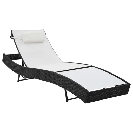 Sun Lounger with Pillow Poly Rattan Black Aaion