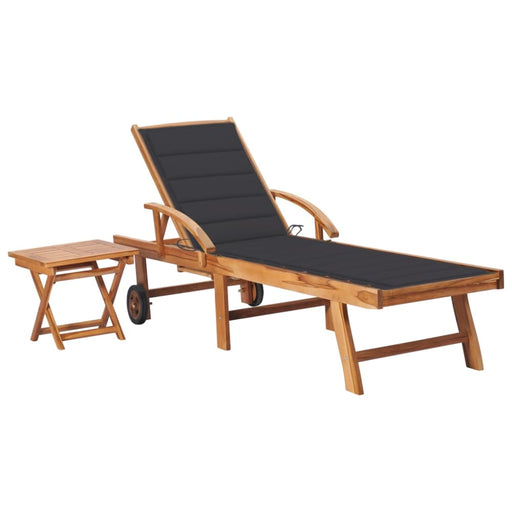 Sun Lounger With Table And Cushion Solid Teak Wood Tbltbxo