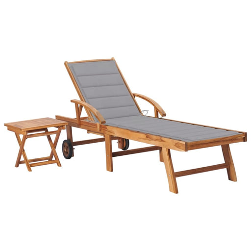 Sun Lounger With Table And Cushion Solid Teak Wood Tbltbxx