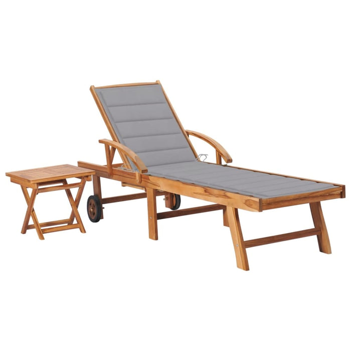 Sun Lounger With Table And Cushion Solid Teak Wood Tbltbxx