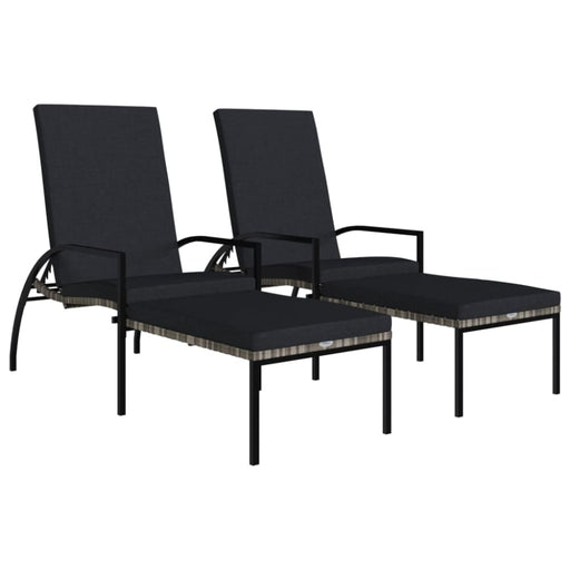 Sun Loungers 2 Pcs with Footrest Pe Rattan Grey Toiltt