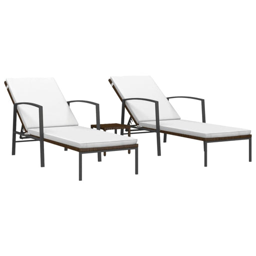 Sun Loungers 2 Pcs with Table Poly Rattan Brown Toilti
