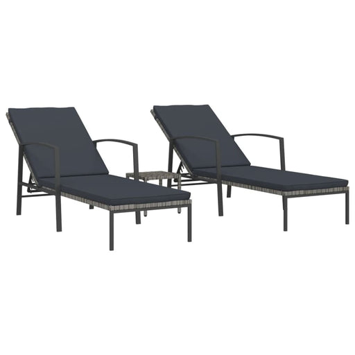 Sun Loungers 2 Pcs with Table Poly Rattan Grey Toiltk
