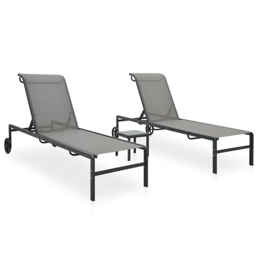 Sun Loungers 2 Pcs with Table Textilene and Steel Ainai