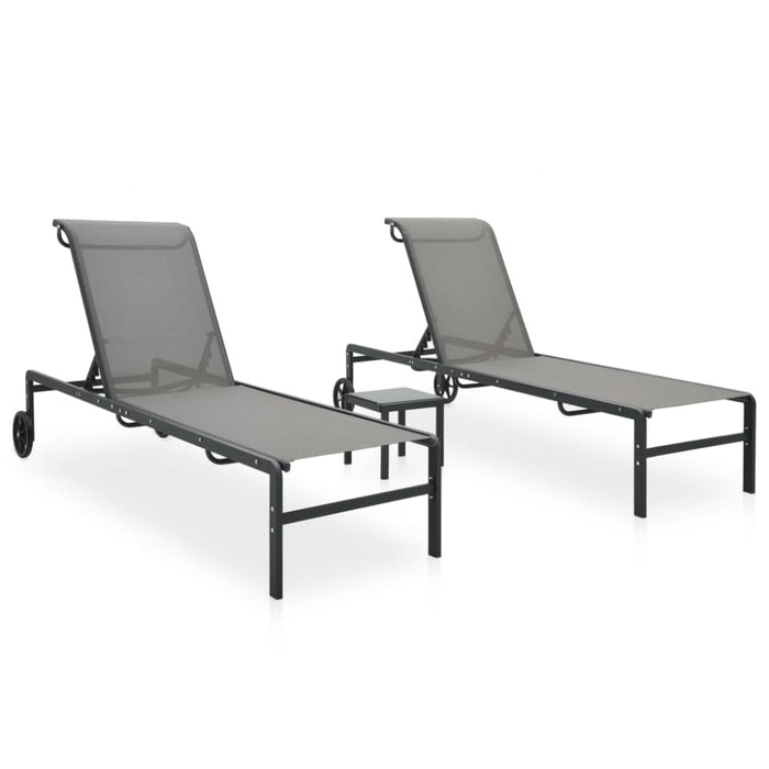 Sun Loungers 2 Pcs with Table Textilene and Steel Ainai