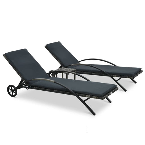 Sun Loungers with Table Poly Rattan Anthracite Aiiai