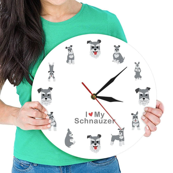 I Love Schnauzer Wall Decor Hanging Watch Miniature Cartoon