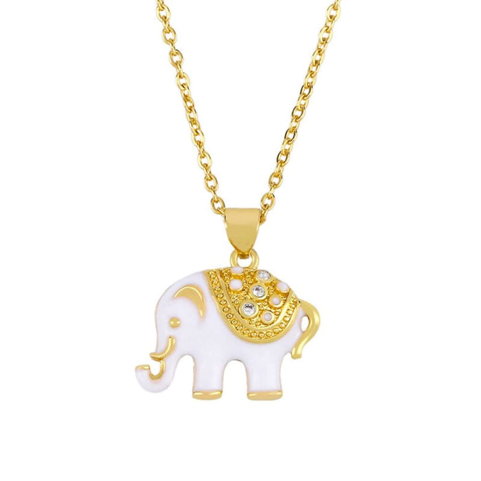 Lovely Elephant Charm Necklace Copper Zircon Animal Neck