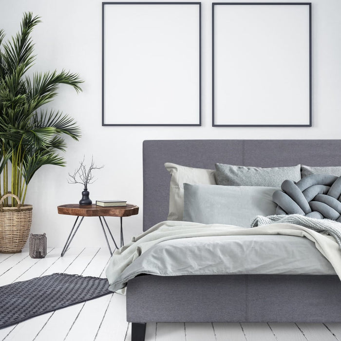 Luxury Bed Frame Base And Headboard Solid Wood Padded Linen