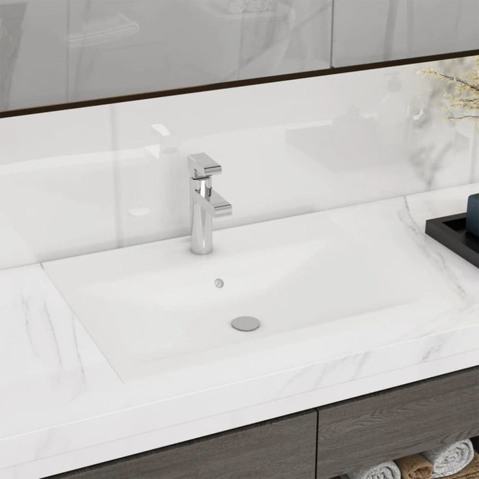 Luxury Ceramic Basin Rectangular Sink White with Faucet