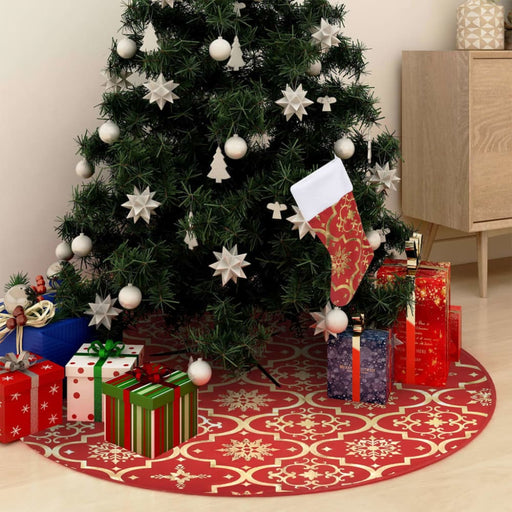Luxury Christmas Tree Skirt With Sock Red 122 Cm Fabric