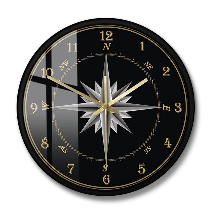 Mariner’s Compass Wall Clock Rose Nautical Home Decor