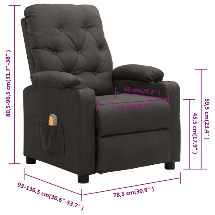 Massage Reclining Chair Dark Grey Fabric Ttkoot