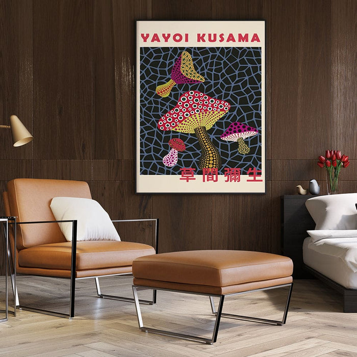 Mushroom by Yayoi Kusama Black Frame Canvas 50cmx70cm
