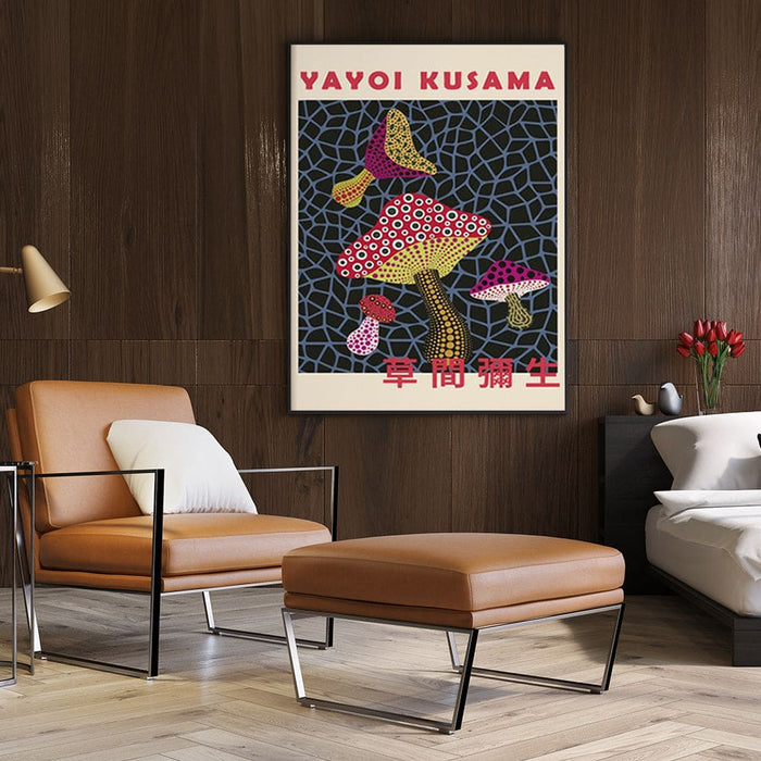 Mushroom By Yayoi Kusama Black Frame Canvas 60cmx90cm