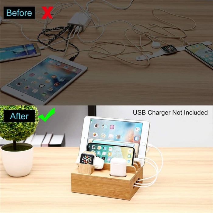 Natural Bamboo Charging Docking Stations and Organizer