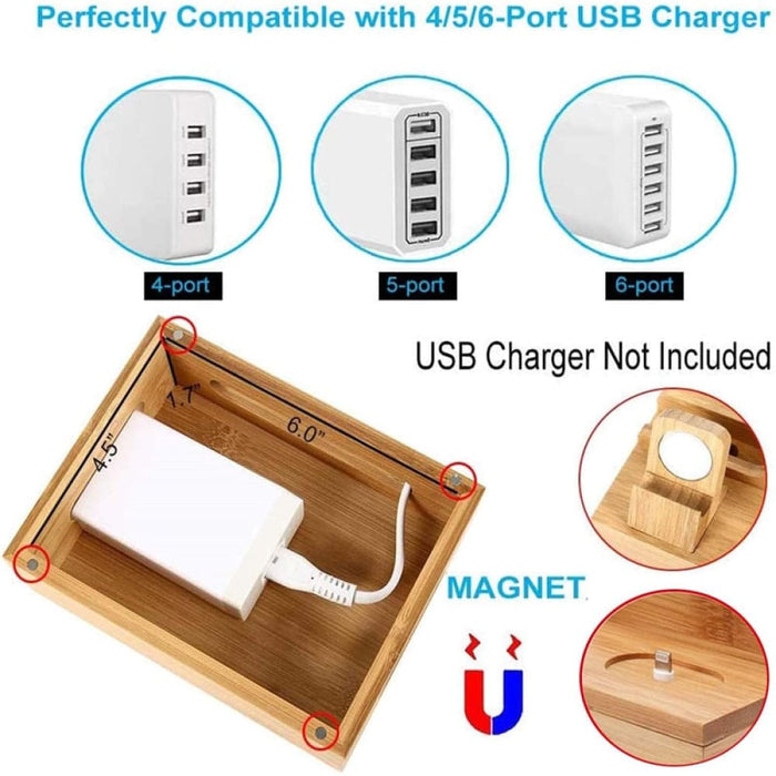 Natural Bamboo Charging Docking Stations and Organizer