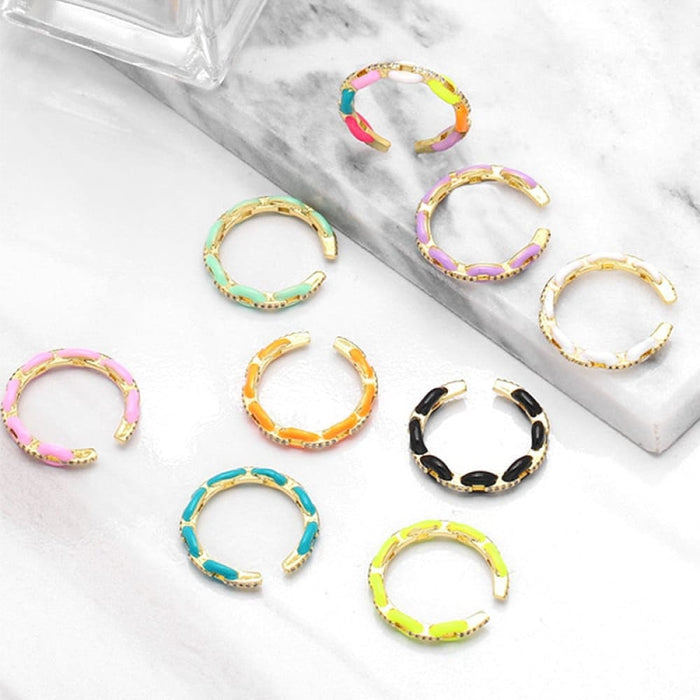 Neon Enamel Finger Rings With Shiny Crystal Stone Cocktail