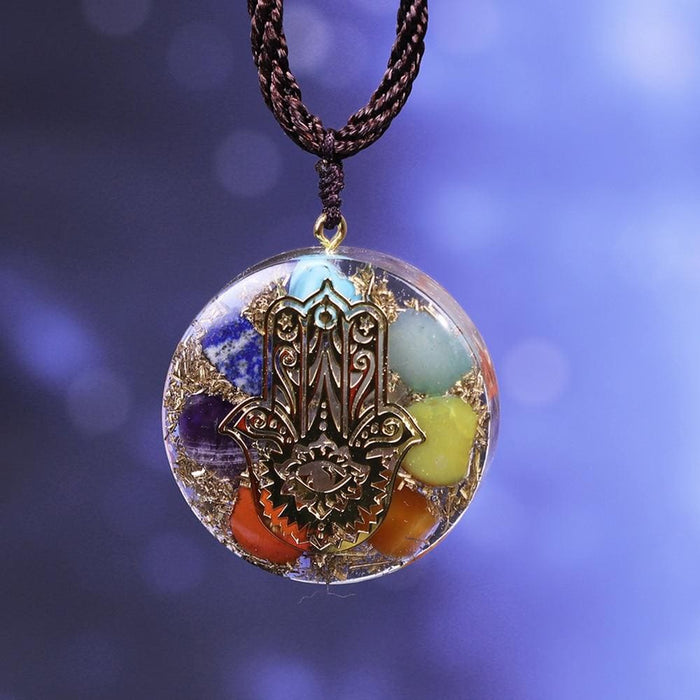 Orgonite Pendant 7 Chakra Necklace Reiki Energy Hand
