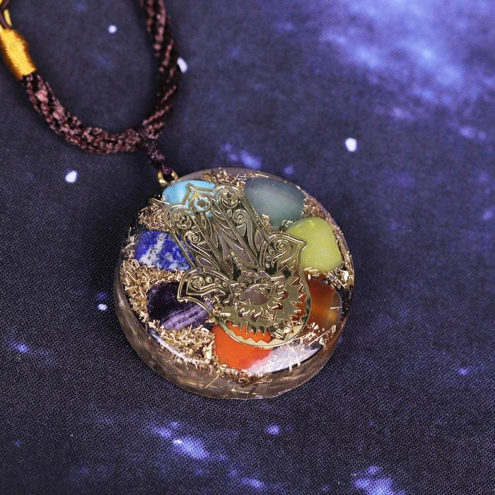 Orgonite Pendant 7 Chakra Necklace Reiki Energy Hand