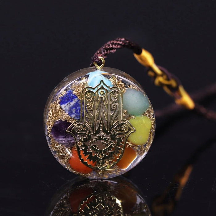 Orgonite Pendant 7 Chakra Necklace Reiki Energy Hand