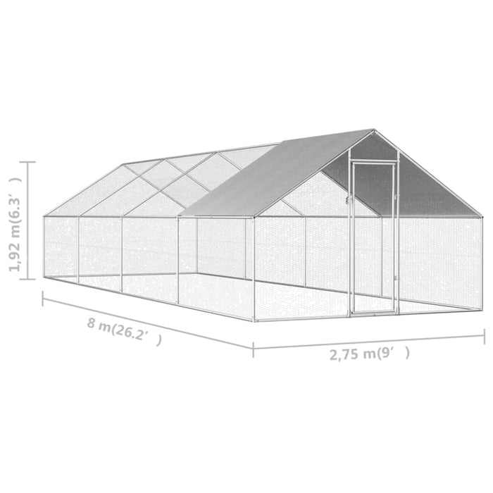 Outdoor Chicken Cage 2.75x8x1.92 m Galvanised Steel Oibiko