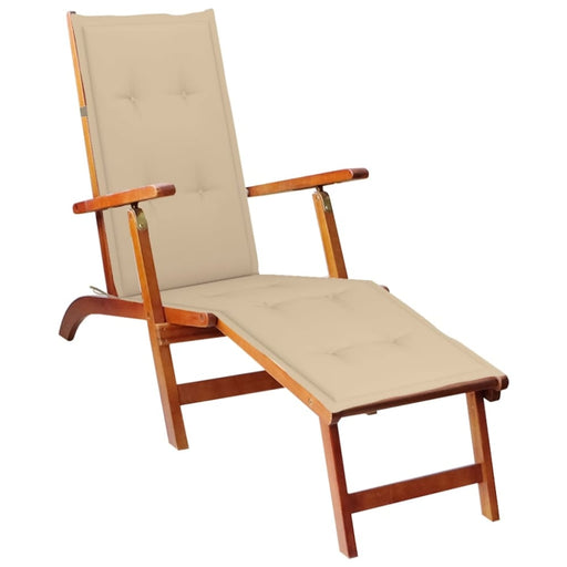 Outdoor Deck Chair With Footrest And Cushion Solid Acacia 