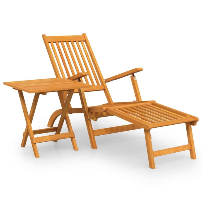 Outdoor Deck Chair with Footrest and Table Solid Wood