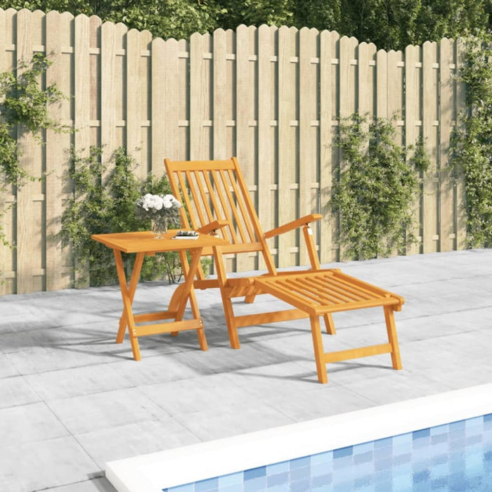 Outdoor Deck Chair with Footrest and Table Solid Wood