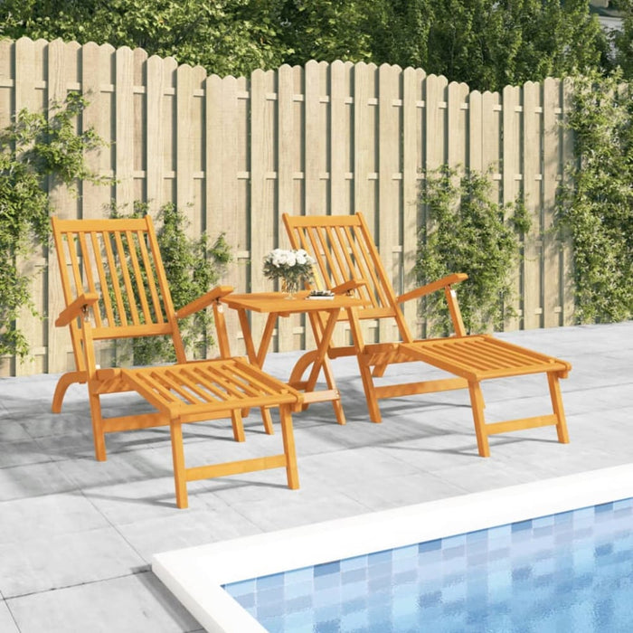 Outdoor Deck Chairs with Footrests and Table Solid Wood