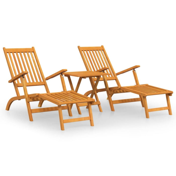 Outdoor Deck Chairs with Footrests and Table Solid Wood