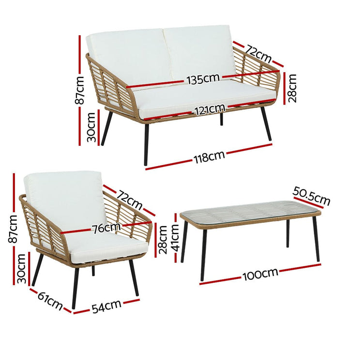 Outdoor Furniture Sofa Set 4 Piece Rattan Lounge Table