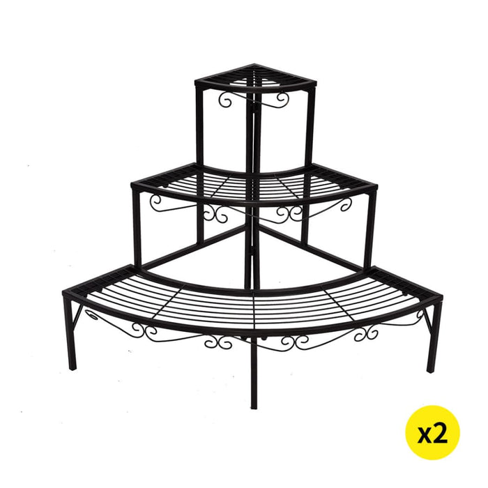 2x Outdoor Indoor Plant Stand Garden Metal 3 Tier Planter