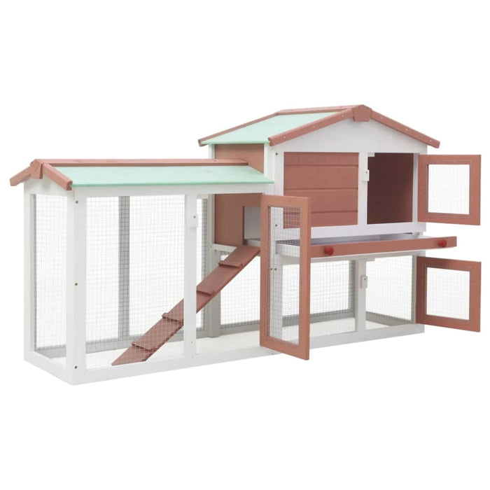 Outdoor Large Rabbit Hutch Brown and White Wood Oibnao