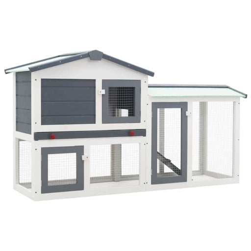 Outdoor Large Rabbit Hutch Grey and White Wood Oibnab
