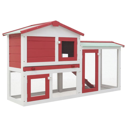 Outdoor Large Rabbit Hutch Red and White Wood Oibnax