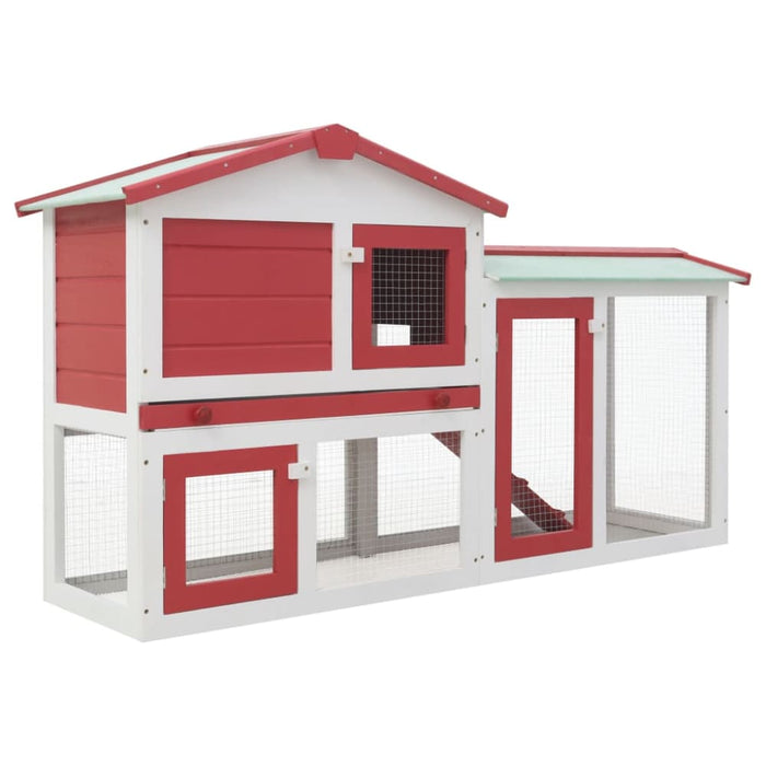 Outdoor Large Rabbit Hutch Red and White Wood Oibnax