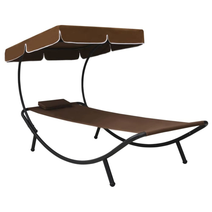 Outdoor Lounge Bed with Canopy & Pillow Brown Anbin