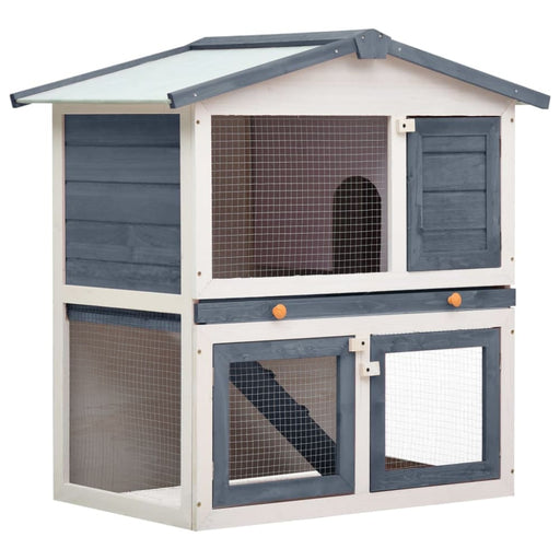 Outdoor Rabbit Hutch 3 Doors Grey Wood Oibnti