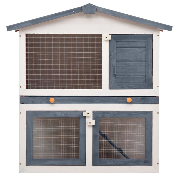 Outdoor Rabbit Hutch 3 Doors Grey Wood Oibnti