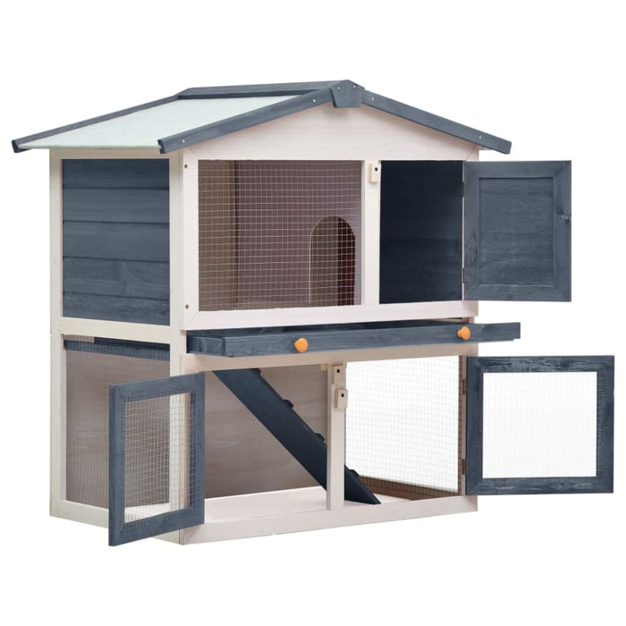 Outdoor Rabbit Hutch 3 Doors Grey Wood Oibnti
