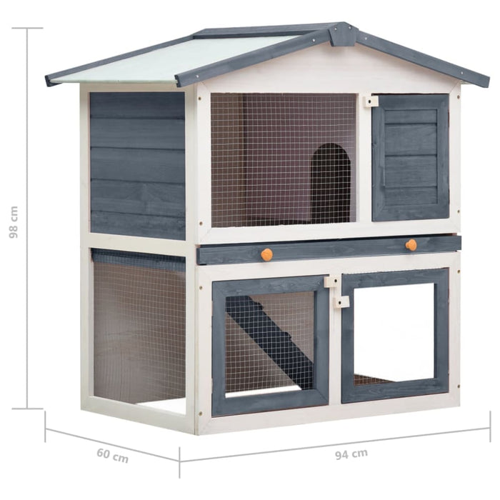 Outdoor Rabbit Hutch 3 Doors Grey Wood Oibnti