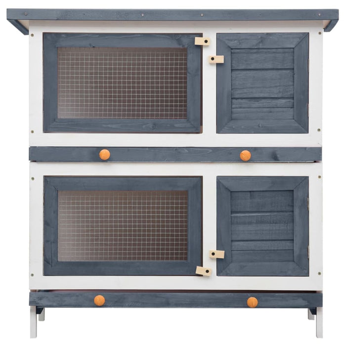 Outdoor Rabbit Hutch 4 Doors Grey Wood Oibnta