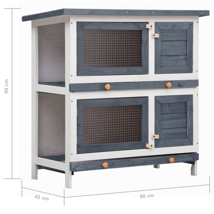 Outdoor Rabbit Hutch 4 Doors Grey Wood Oibnta