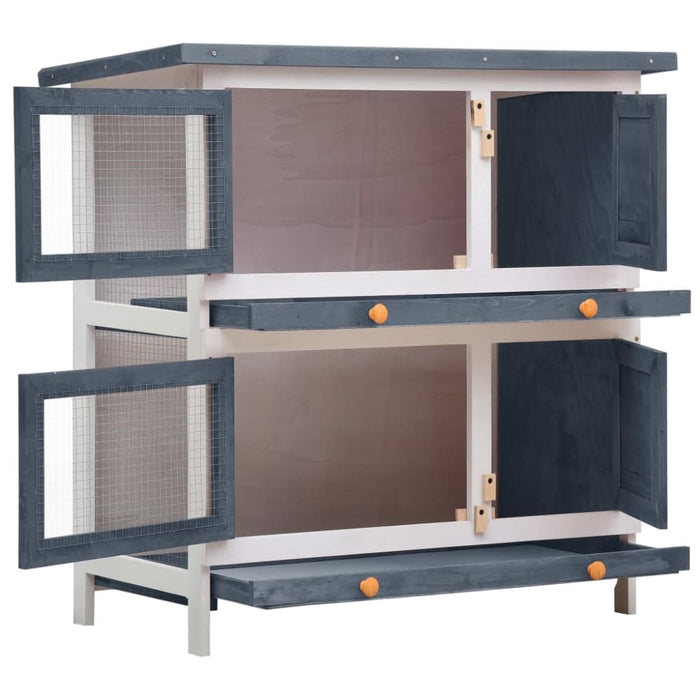 Outdoor Rabbit Hutch 4 Doors Grey Wood Oibnta