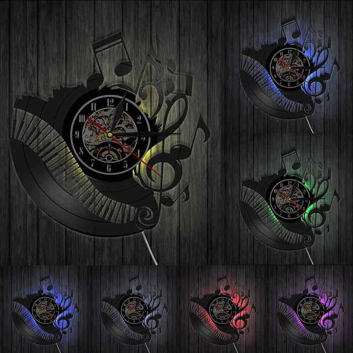 Piano Room Music Notes Vinyl Record Clock Musician Pianist