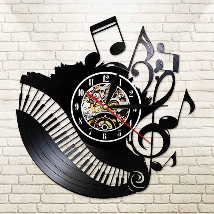Piano Room Music Notes Vinyl Record Clock Musician Pianist