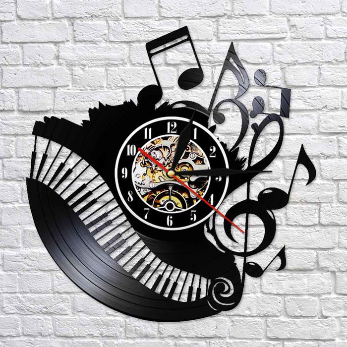 Piano Room Music Notes Vinyl Record Clock Musician Pianist