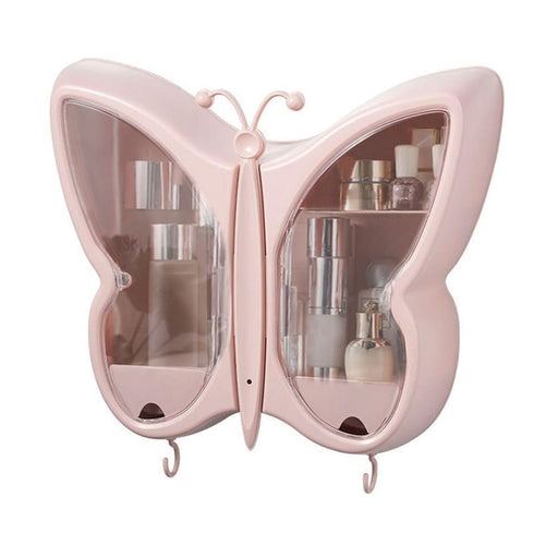 Pink Butterfly Shape Wall-mounted Makeup Organiser Dustproof