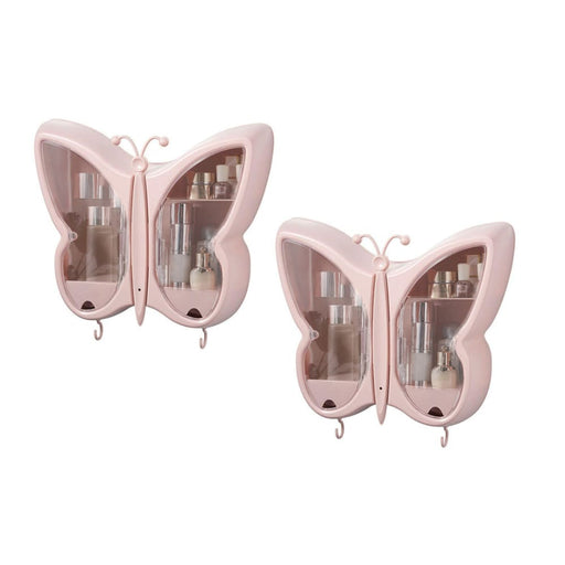 2x Pink Butterfly Shape Wall-mounted Makeup Organiser